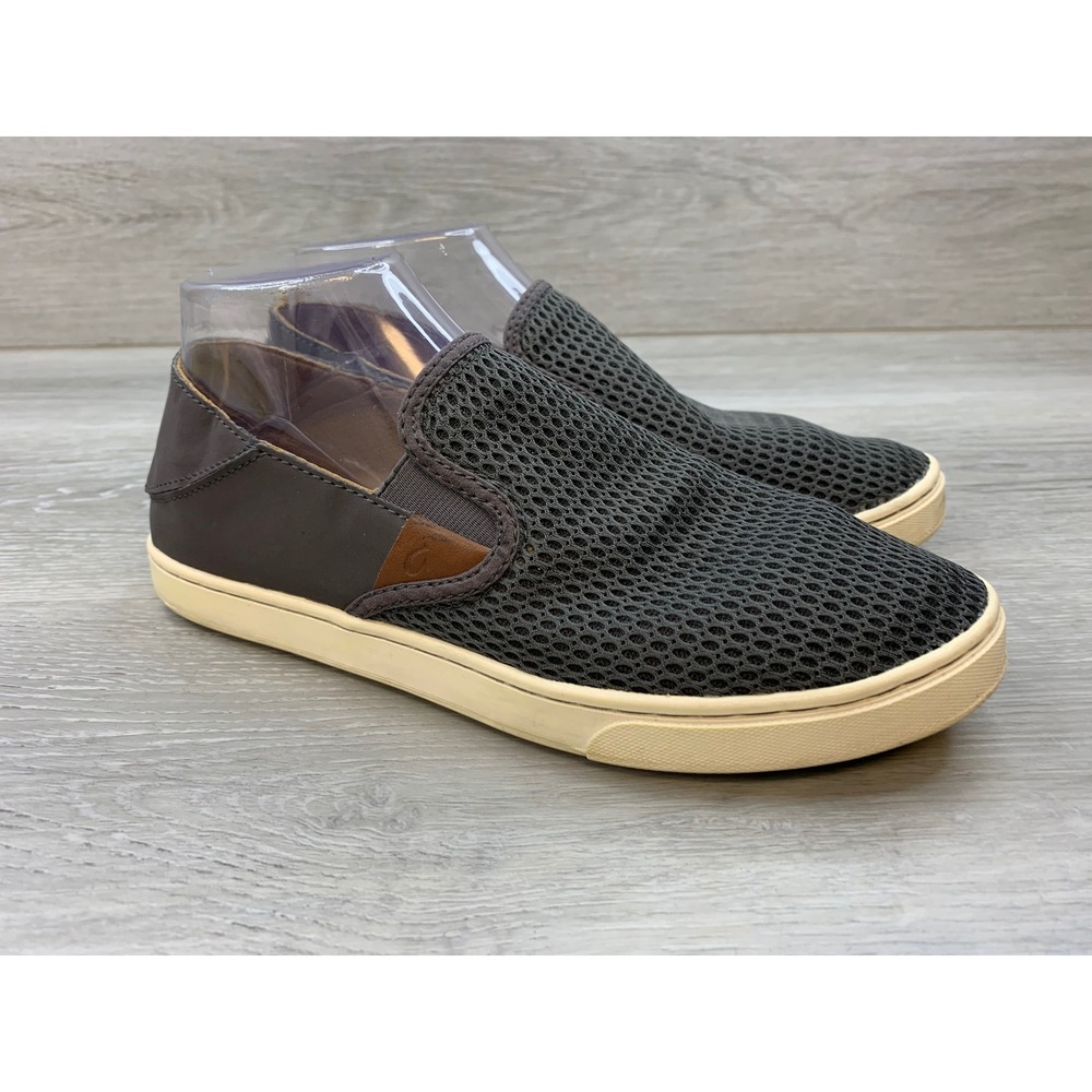 OluKai Pehuea Gray Mesh Slip On Sneakers Women's 9 Drop-In Heel Comfort Shoes